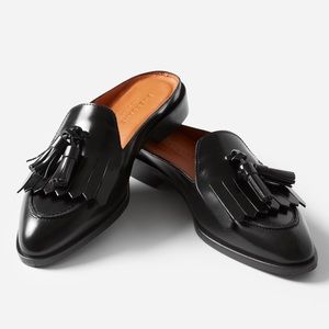 EVERLANE The Modern Tassel Loafer Mule in Black Italian Leather Slip On 8.5 NEW